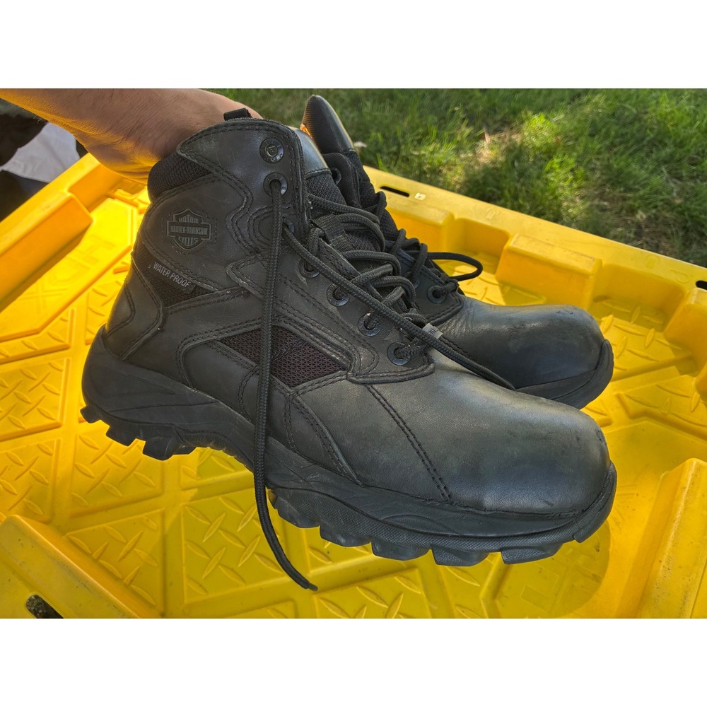 Harley Davidson Mens Black Leather Waterproof Steel Toe Work Boots Size 9.5 M